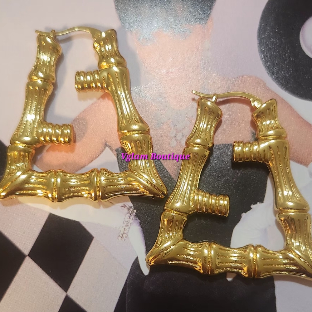 Gold Bamboo Hoop Earrings